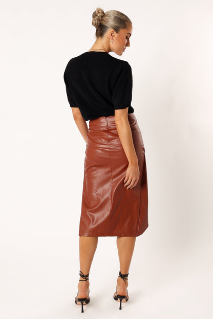 Kristy Vegan Leather Skirt - Brown