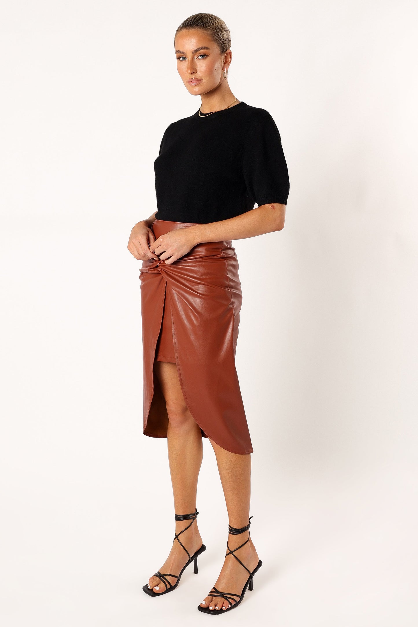 Kristy Vegan Leather Skirt - Brown