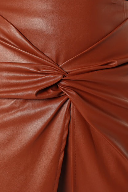 Kristy Vegan Leather Skirt - Brown