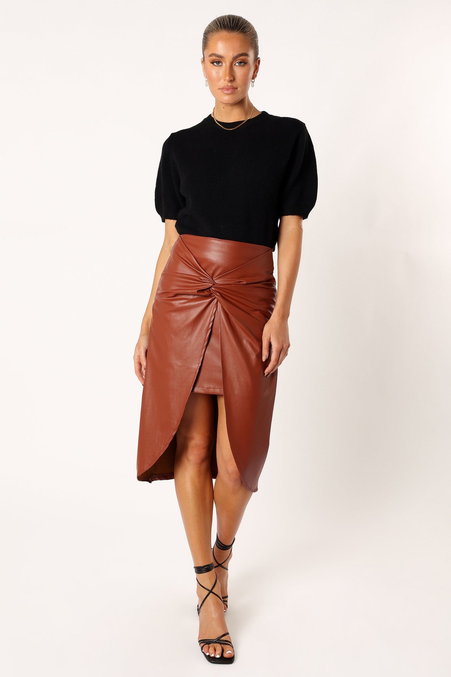 Kristy Vegan Leather Skirt - Brown