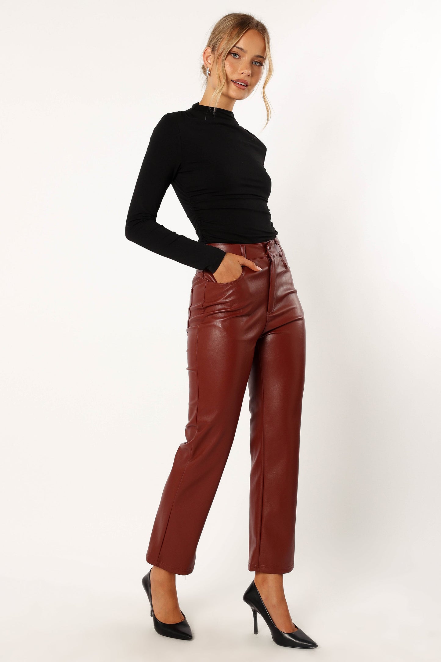 Maverick Vegan Leather Pants - Merlot