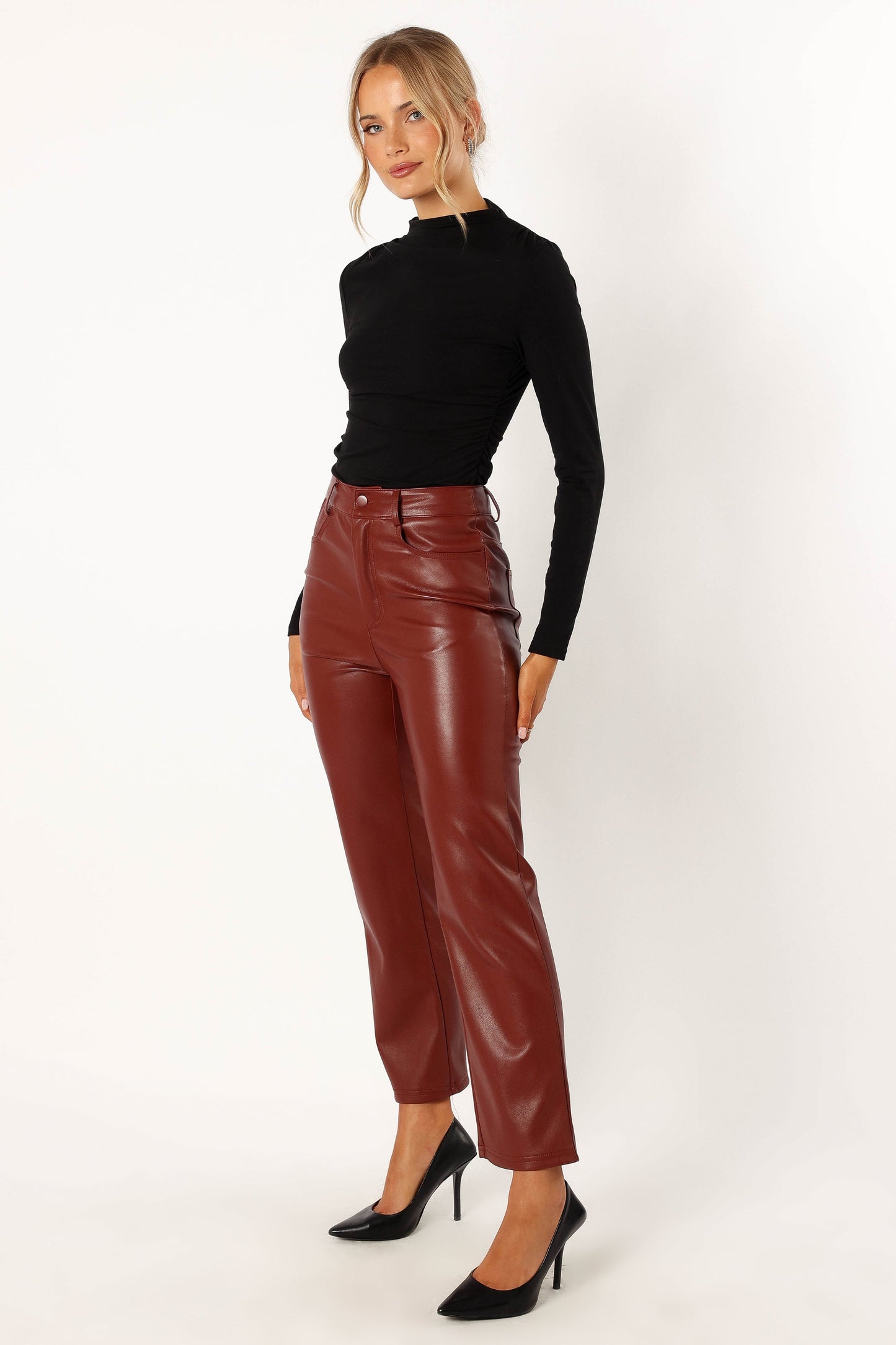 Maverick Vegan Leather Pants - Merlot