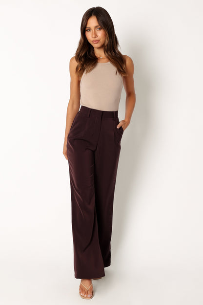 Neveah Silky Wide Leg Trousers - Merlot