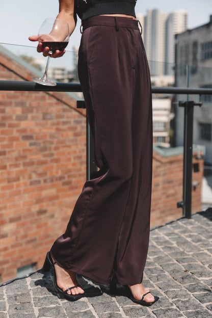 Neveah Silky Wide Leg Trousers - Merlot