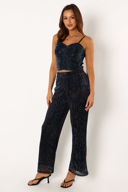 Sonja Wide Leg Pant - Black Teal