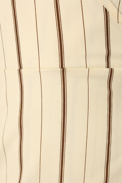 Abigail Wrap Midi Dress - Beige Stripe