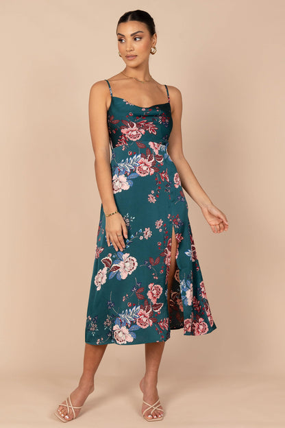 Alejandra Cowl Neck Midi Dress - Emerald