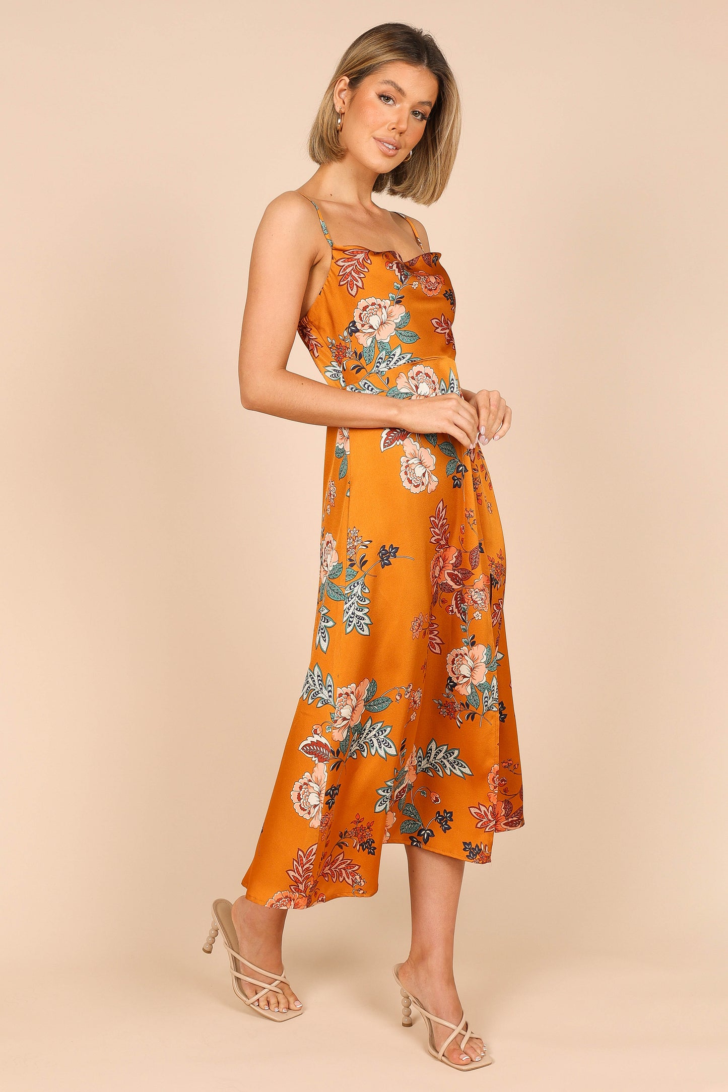 Alejandra Cowl Neck Midi Dress - Tan