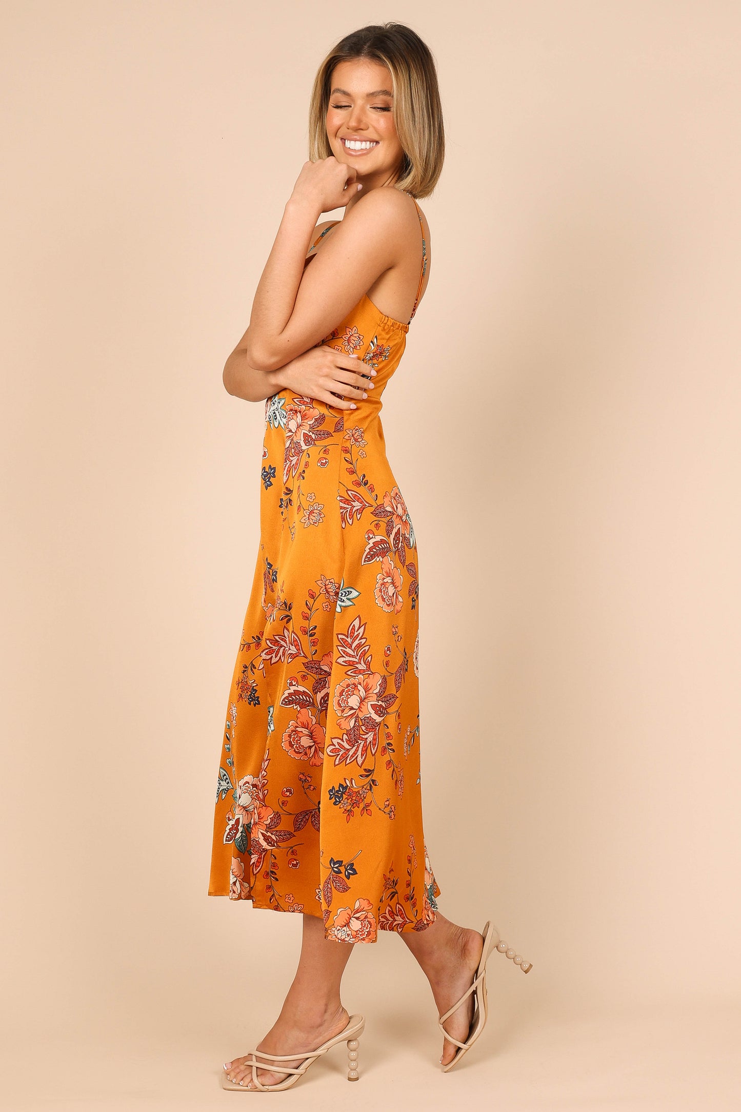 Alejandra Cowl Neck Midi Dress - Tan