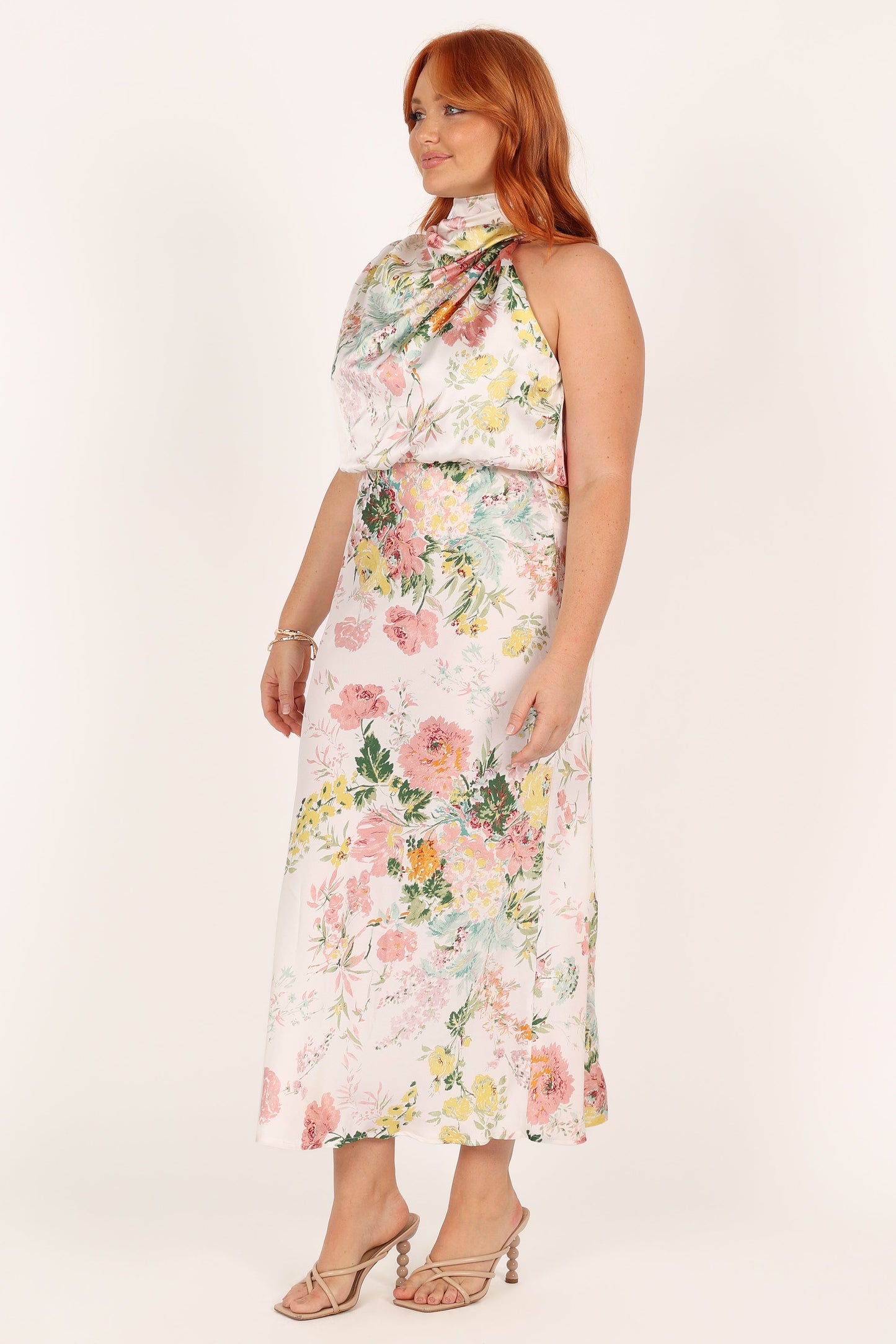 Anabelle Halter Neck Midi Dress - White Floral