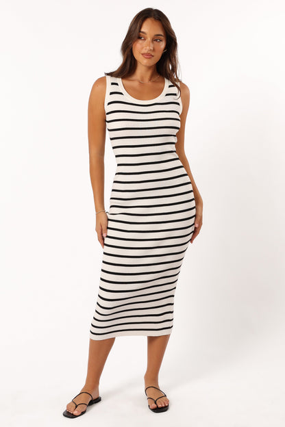 Ashyton Striped Midi Dress - White/Black