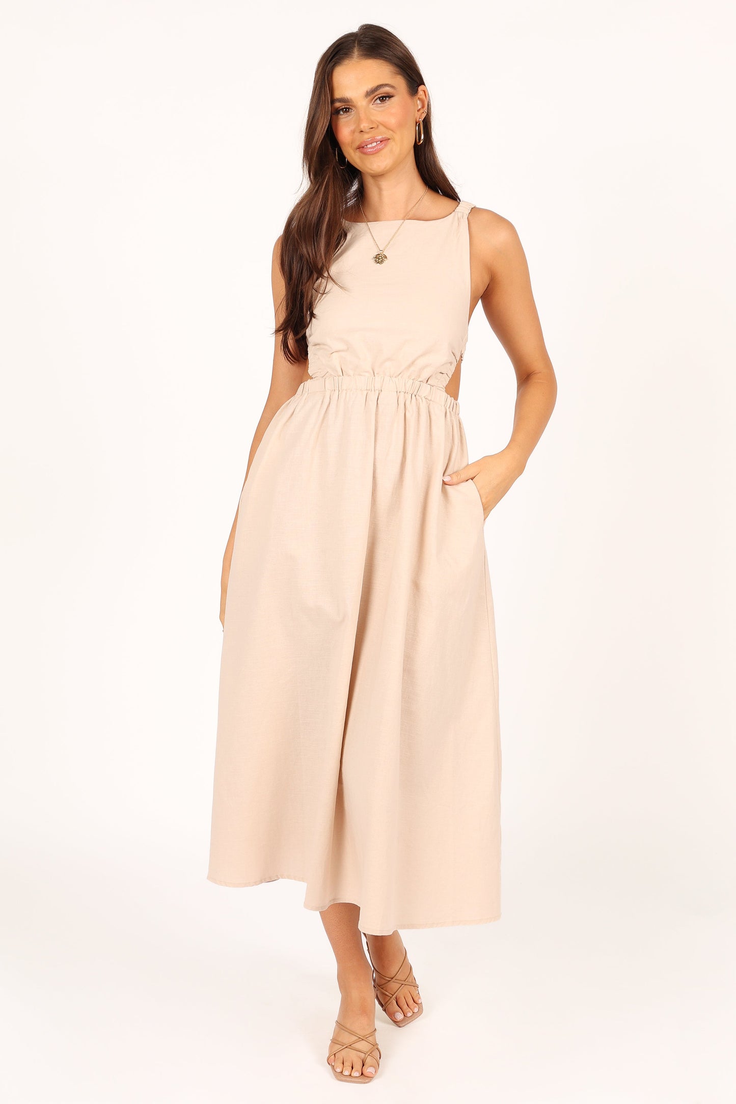 Aubrey Cutout Midi Dress - Beige
