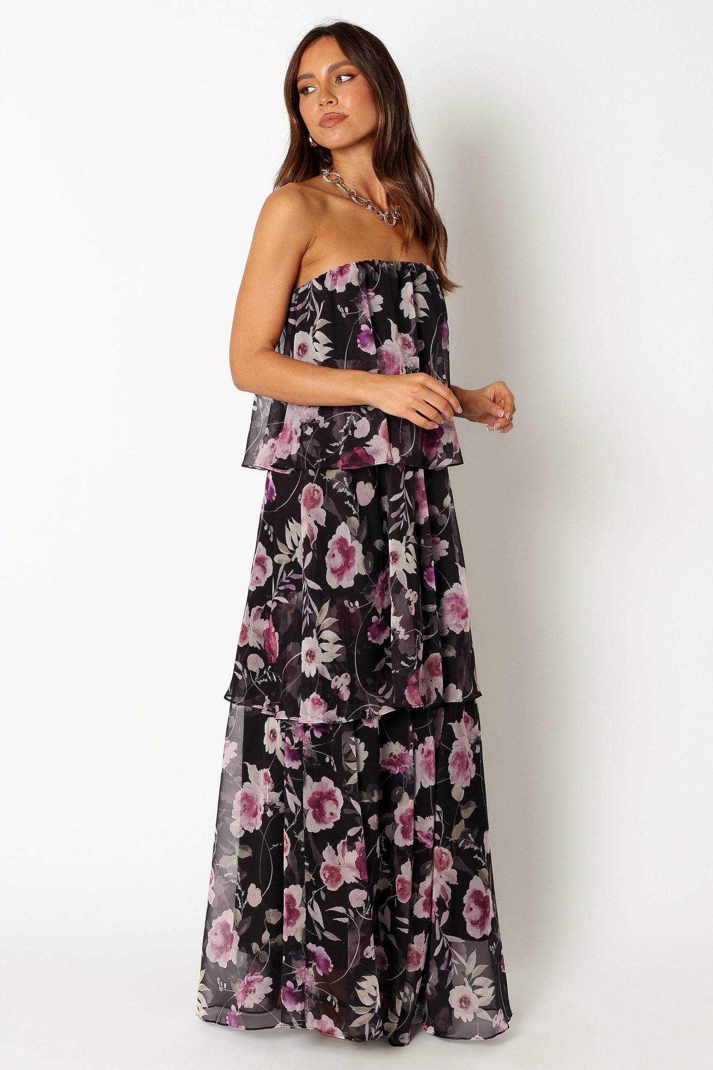 Bloom Strapless Maxi Dress - Black Floral