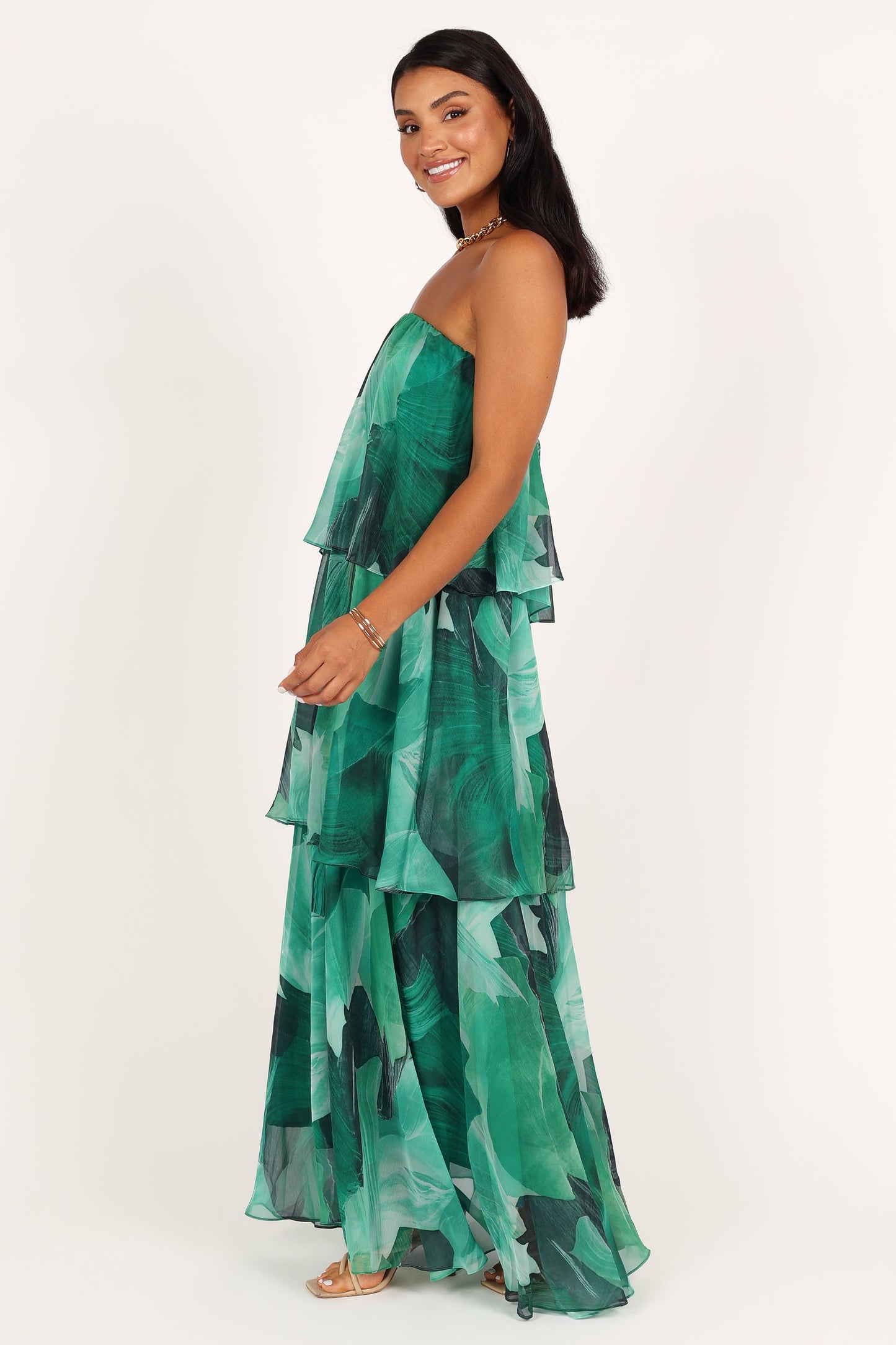 Bloom Strapless Maxi Dress - Green Floral