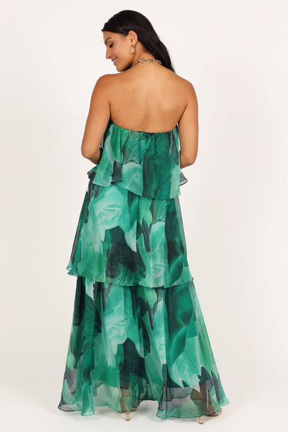 Bloom Strapless Maxi Dress - Green Floral