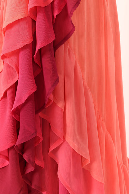 BomBon Tiered Maxi Dress - Coral Hot Pink