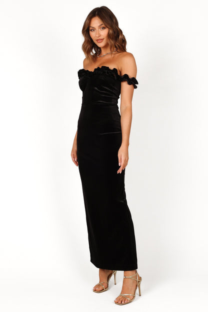 Celeste Off Shoulder Velvet Maxi Dress - Black