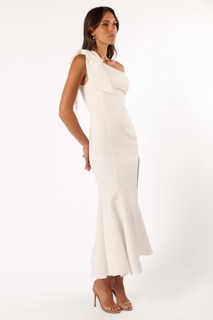 Charmed One Shoulder Midi Dress - Off White