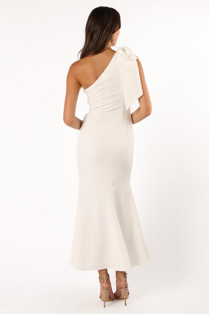 Charmed One Shoulder Midi Dress - Off White