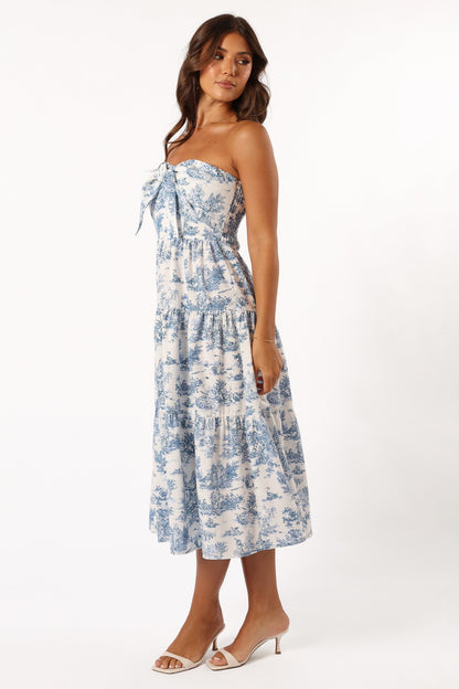 Cherie Bow Front Midi Dress - Blue