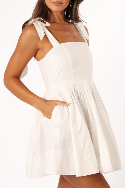 Clea Mini Tie Dress - White