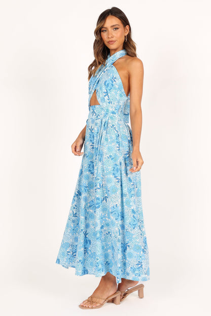 Clover Halterneck Maxi Dress - Blue Floral