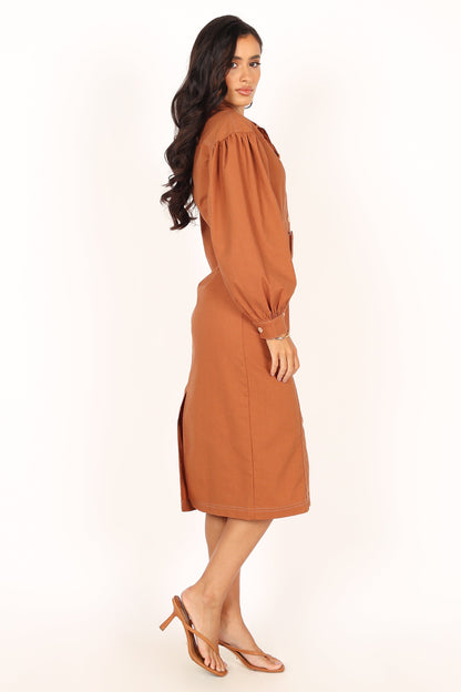Coco Long Sleeve Midi Dress - Tan