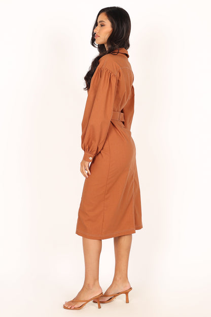 Coco Long Sleeve Midi Dress - Tan