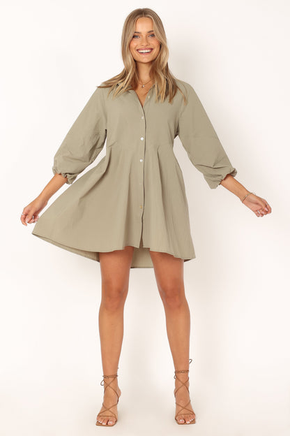 Criselle Long Sleeve Mini Dress - Khaki