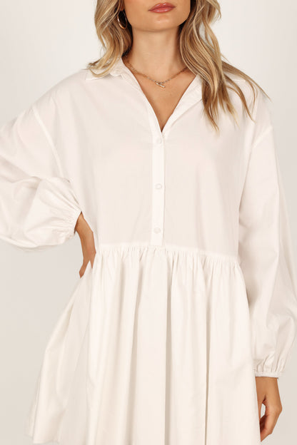 Daisy Long Sleeve Mini Dress - White