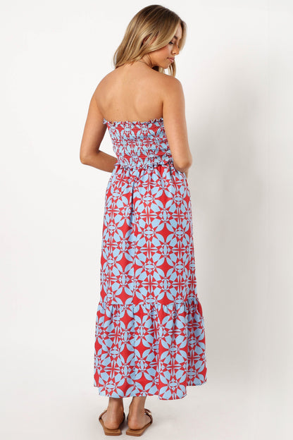Dayton Strapless Midi Dress - Red Blue