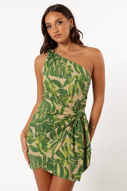 Declynn One Shoulder Mini Dress - Ibiza Palm