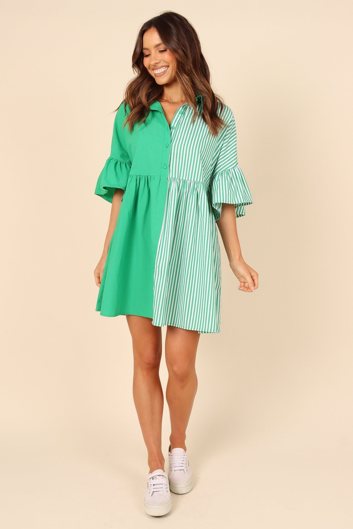 Didi Frill Mini Dress - Green Stripe
