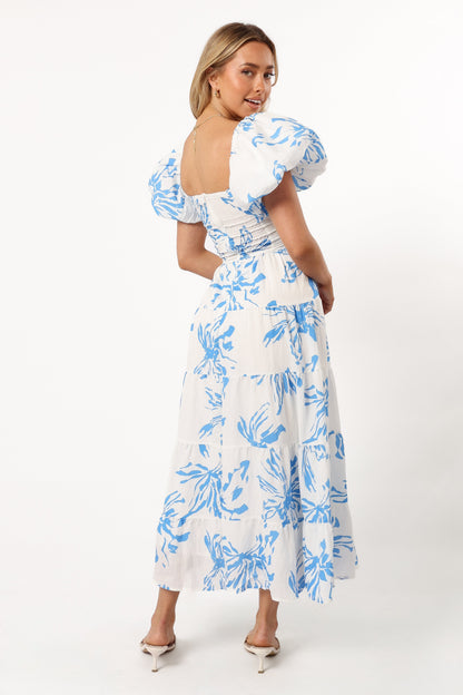 Dominique Midi Dress - Blue Floral Print