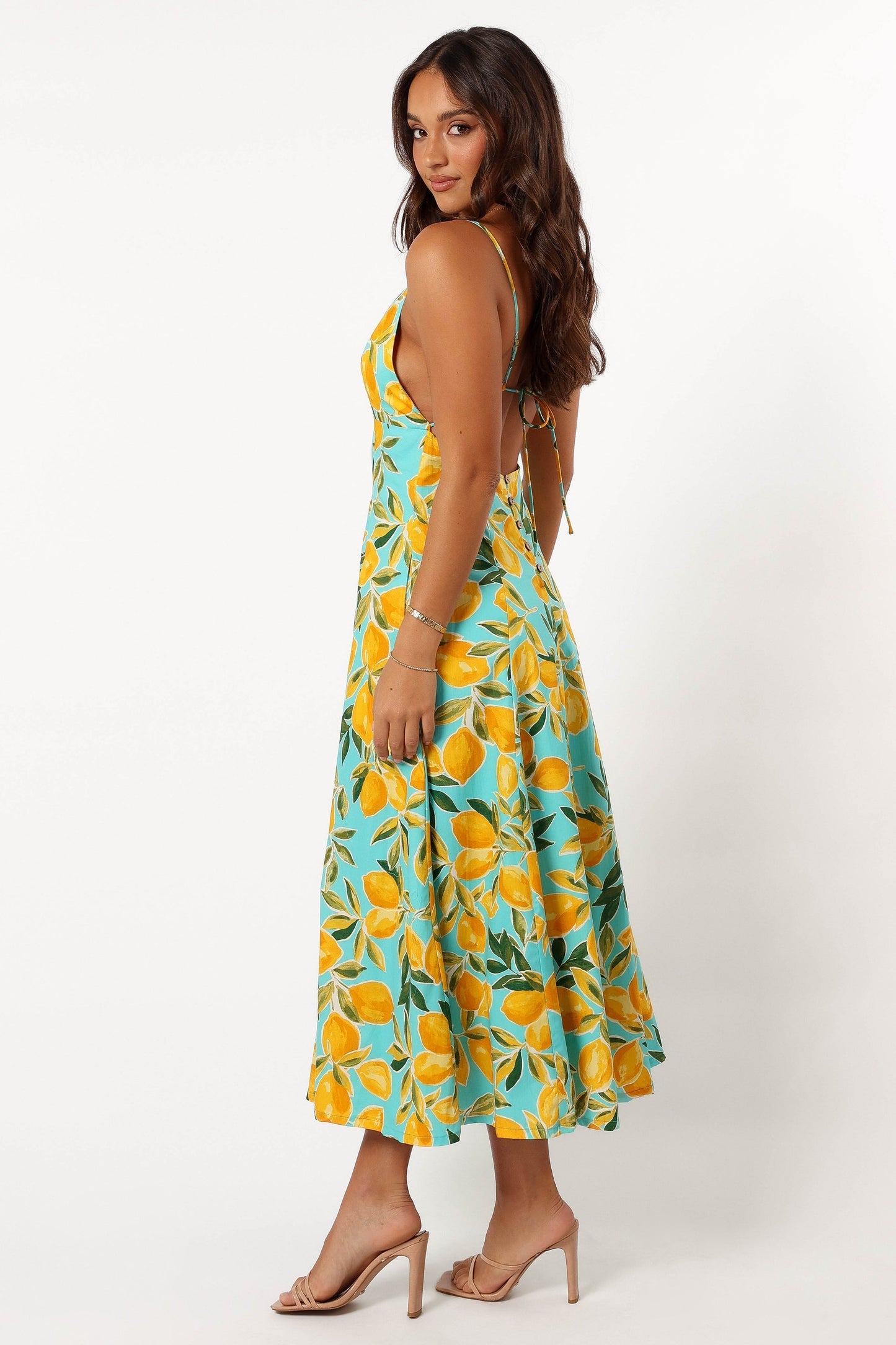 Emery Lemon Print Midi Dress - Sky Lemon