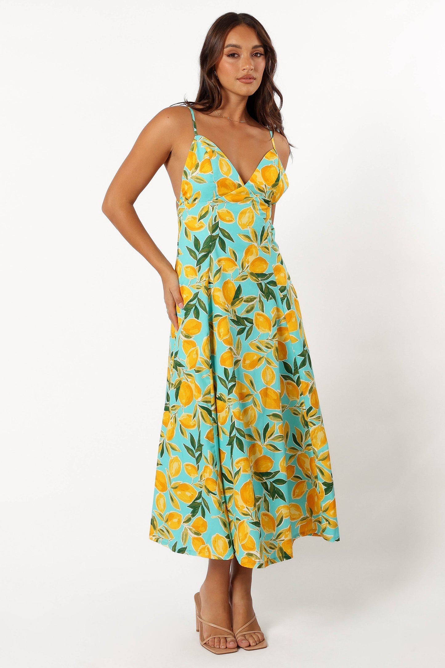 Emery Lemon Print Midi Dress - Sky Lemon