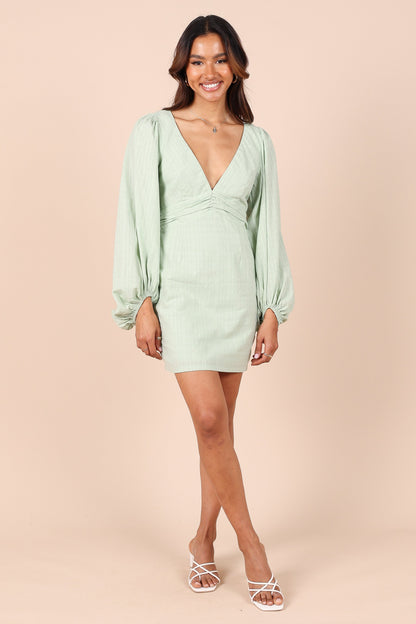 Emilina Long Sleeve Mini Dress - Sage