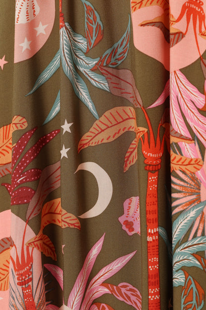 Everly Short Sleeve Maxi Dress - Olive Print