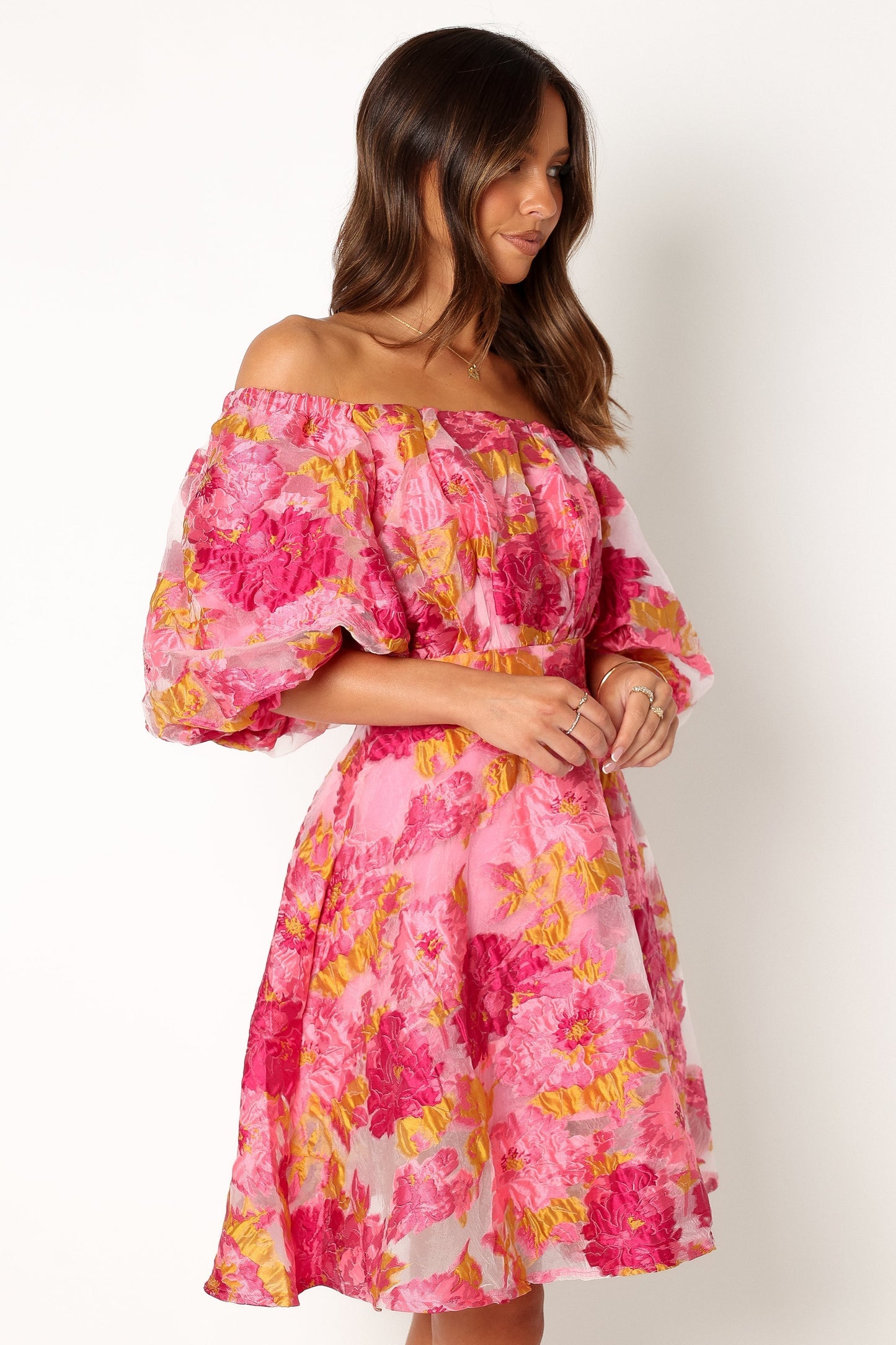 Faye Off Shoulder Mini Dress - Pink Floral