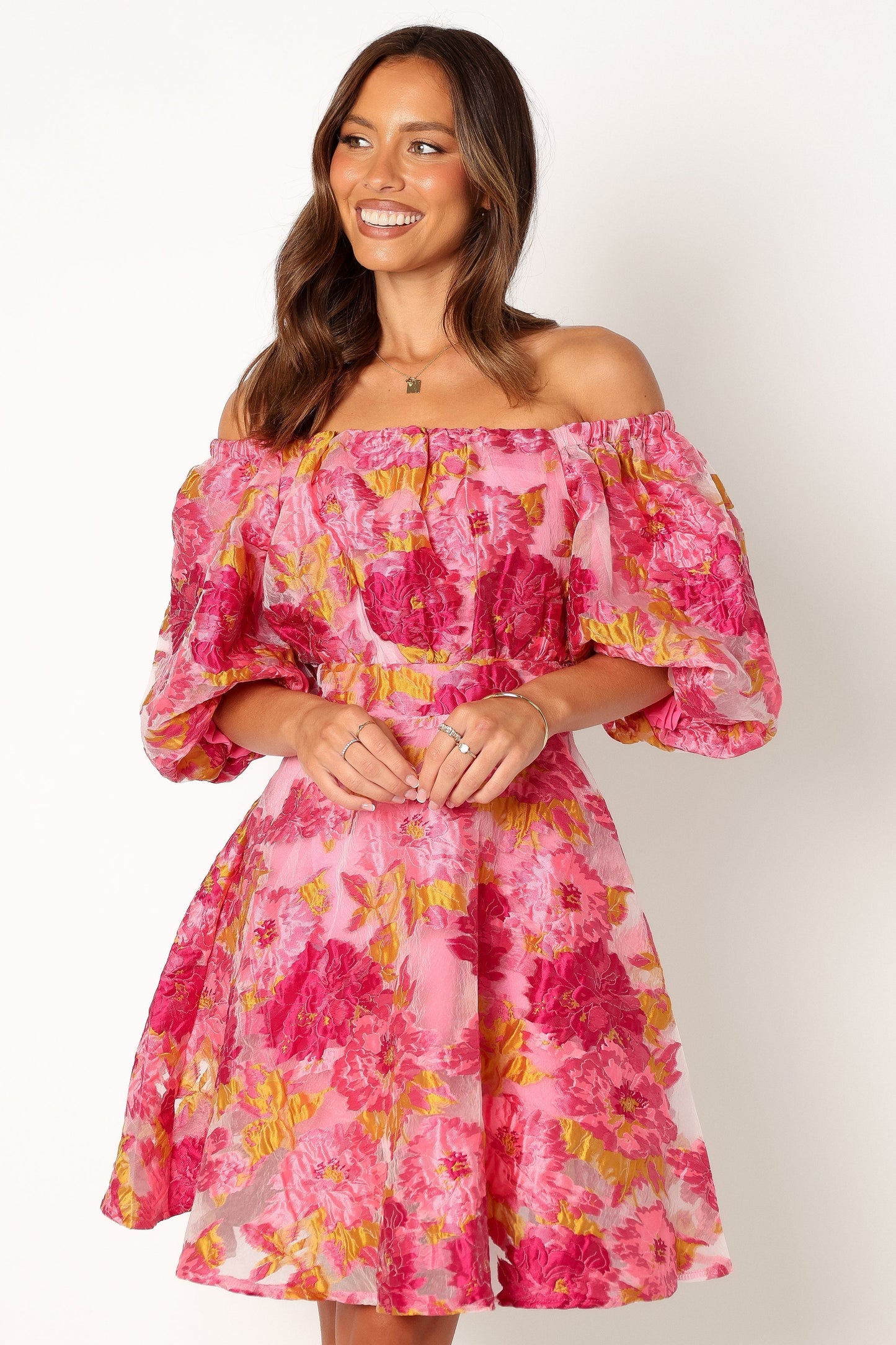 Faye Off Shoulder Mini Dress - Pink Floral