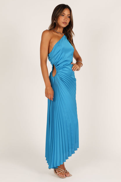 Flin Pleated One Shoulder Midi Dress - Blue
