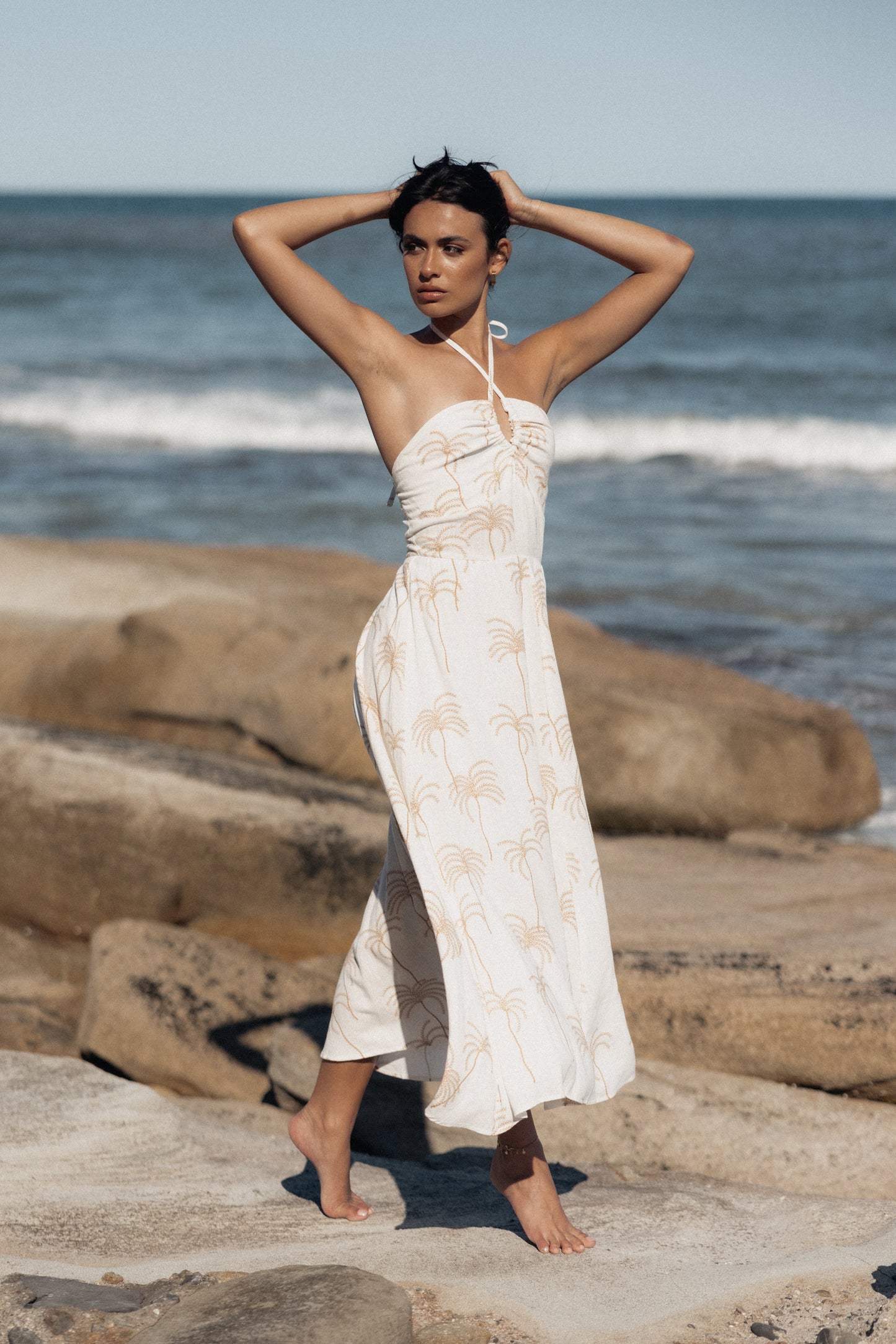 Granger Halterneck Midi Dress - White Print