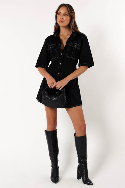 Hailey Denim Mini Dress - Black