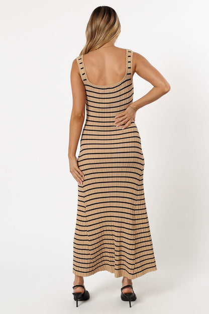 Henry Striped Midi Dress - Beige Black