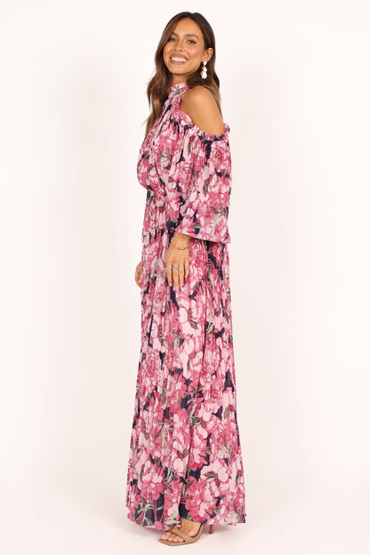Hilary Pleated Maxi Dress - Pink Floral
