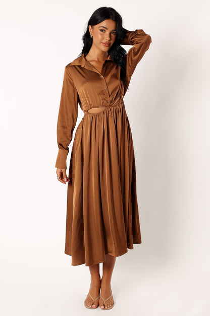 Jett Long Sleeve Midi Dress - Bronze