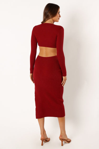 Jonah Long Sleeve Midi Dress - Red Dhalia