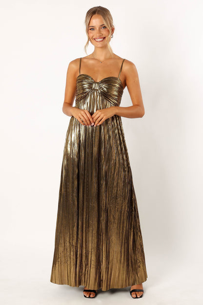 Kanthro Pleated Maxi Dress - Gold