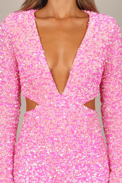 Kelly Long Sleeve Sequin Mini Dress - Berry