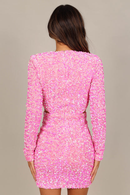 Kelly Long Sleeve Sequin Mini Dress - Berry